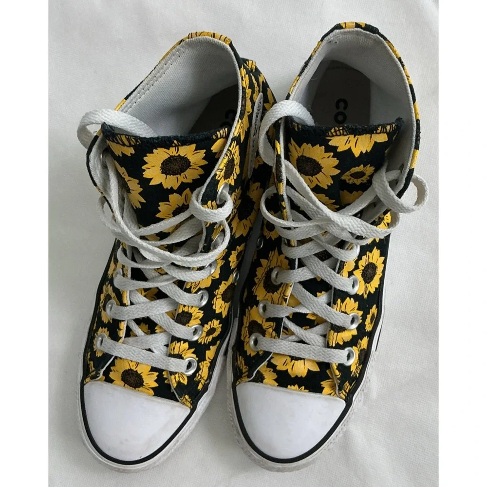 Converse Chuck Taylor All Star High Top Sunflower Sneakers Sz 7.5 Boho Festival